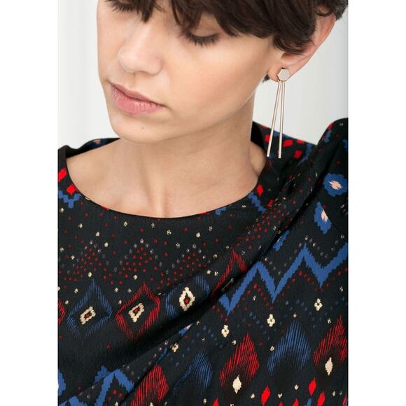 & Other Stories Aztec Dress Size 2 Black Long Sleeve Mini - Picture 2 of 11